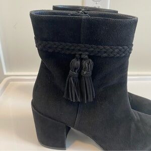 Stuart Weitzman Black Suede Heeled Boots with Tassels